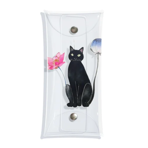 黒猫と花 Clear Multipurpose Case