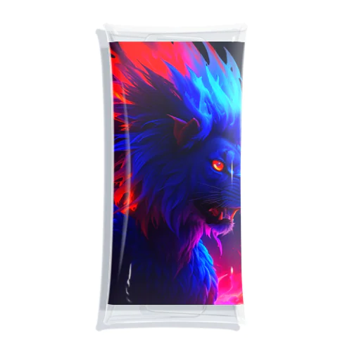 炎舞う帝王、青と赤に輝く炎のライオン Clear Multipurpose Case