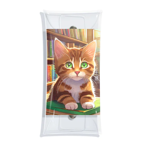 茶猫と図書室 Clear Multipurpose Case