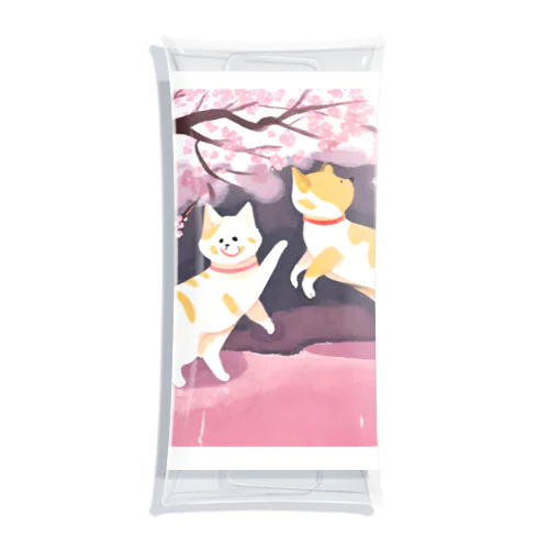 桜で遊ぶ犬と猫 Clear Multipurpose Case