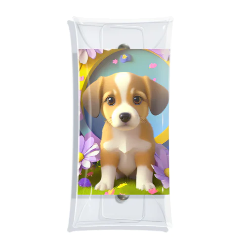 陽気な子犬と春の花々 Clear Multipurpose Case