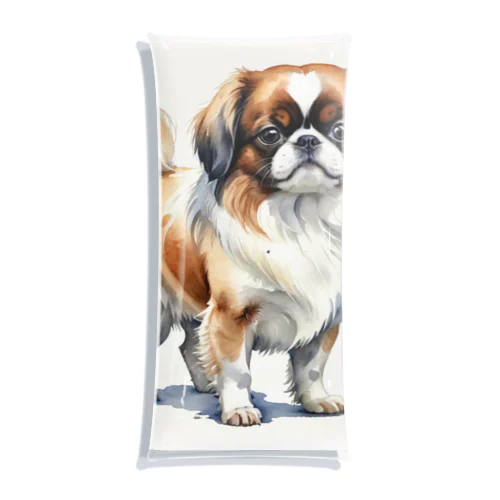 チン　Japanese Chin　水彩画風 Clear Multipurpose Case