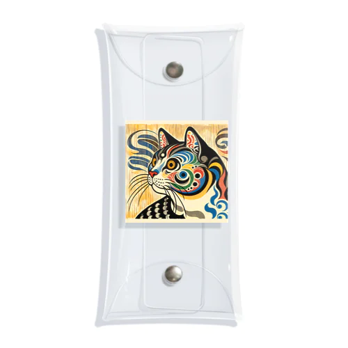 浮世絵風　猫（顔）"Ukiyo-e Style Cat (Face)"  "浮世绘风格的猫（脸）" クリアマルチケース