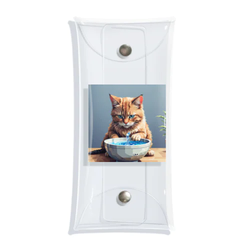 水を飲んでいる猫 Clear Multipurpose Case