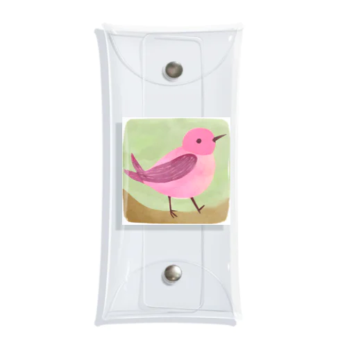 ピンクの鳥さん 水彩画 クリアマルチケース