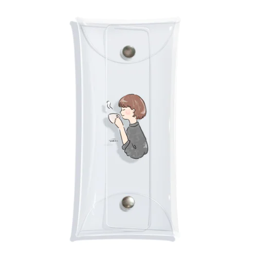 ほっとひと息つく女の子　グレー Clear Multipurpose Case