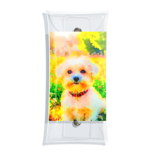 水彩画の犬 花畑のマルチーズのイラスト Clear Multipurpose Case