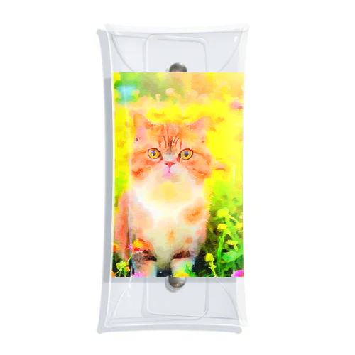 猫の水彩画/花畑のエキゾチックショートヘアねこのイラスト/茶トラネコ Clear Multipurpose Case