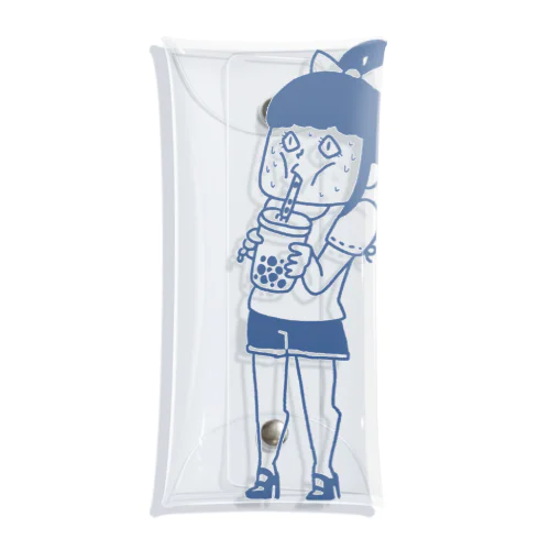 暑い日に必死にタピオカドリンクを飲む女の子 Clear Multipurpose Case