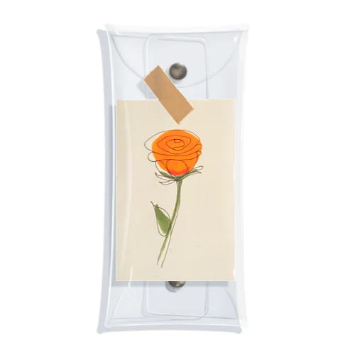 テープで貼られたオレンジの薔薇 투명 동전 지갑