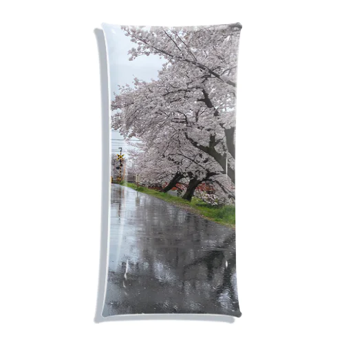 桜と踏切のウユニ塩湖風 クリアマルチケース