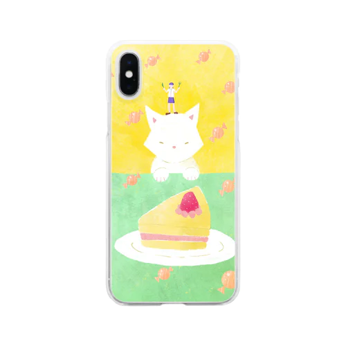 ケーキを狙う猫と小さな女の子 Clear Smartphone Case