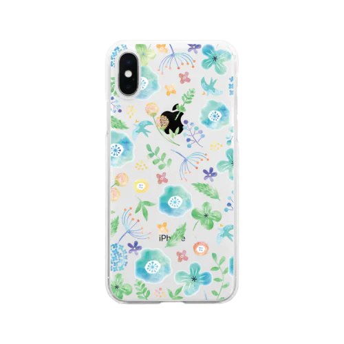 水彩草花柄 Clear Smartphone Case