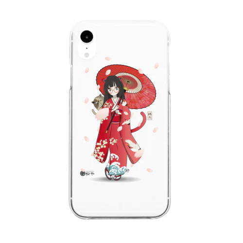 桜吹雪と猫六 Clear Smartphone Case