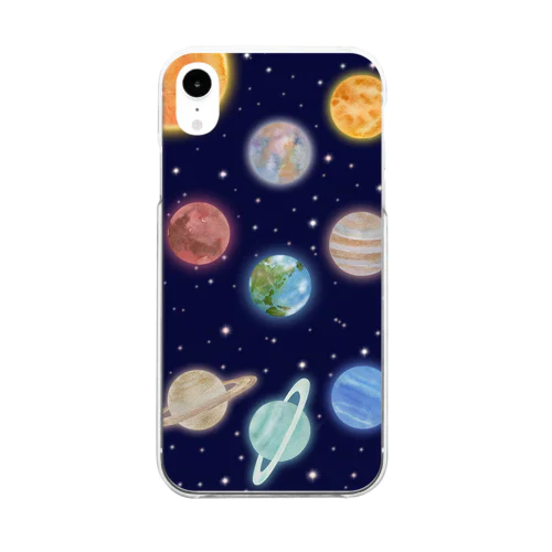 水彩で描いた宇宙　太陽系惑星のiPhoneケース Clear Smartphone Case