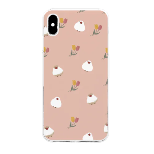 文鳥とチューリップ Clear Smartphone Case