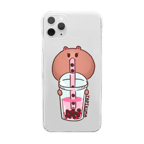 タピオカいちごミルクを啜るくまみ Clear Smartphone Case