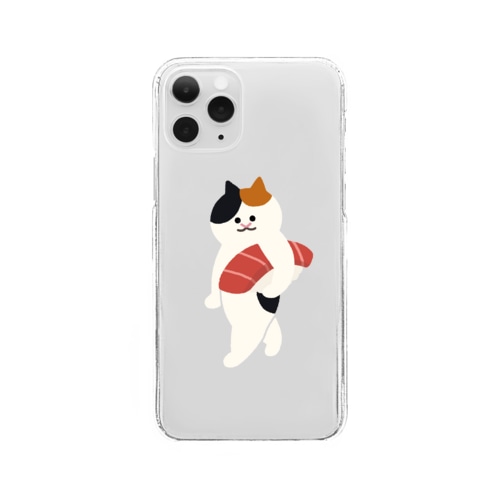 まぐろの握り寿司を自慢げに運ぶねこ Clear Smartphone Case