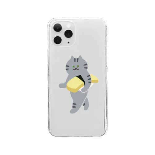 玉子の握り寿司をのんびり運ぶねこ Clear Smartphone Case