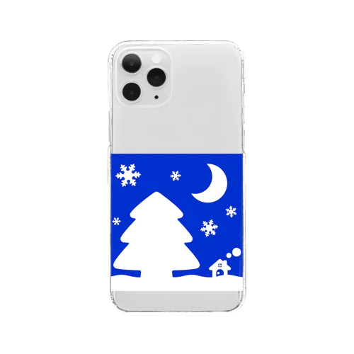 大きな木と月が浮かぶかわいい雪景色 Clear Smartphone Case