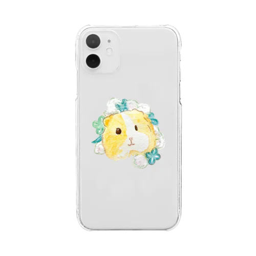 花とクローバーとモルモット Clear Smartphone Case