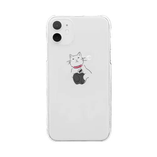 iPhone 11用 /お腹痛いをかわりに伝える猫 Clear Smartphone Case