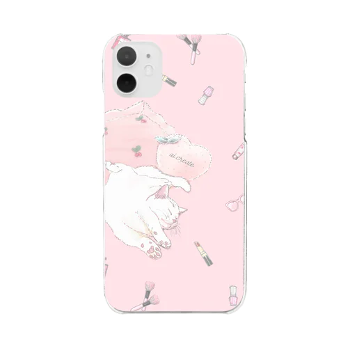 おねむｚｚｚ白猫ちゃん♡ピンク Clear Smartphone Case