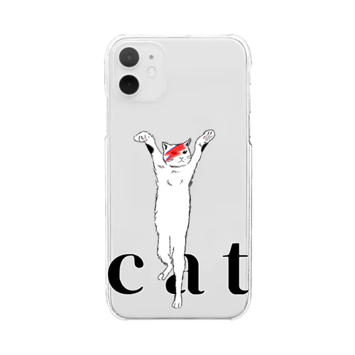 デヴィッドボウイのメイクを施したカッコいい白猫 Clear Smartphone Case