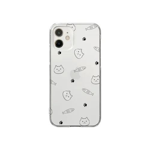 ねことさかな　パターン柄 Clear Smartphone Case