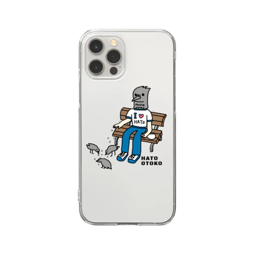 ハトにエサをやるハト男 Clear Smartphone Case