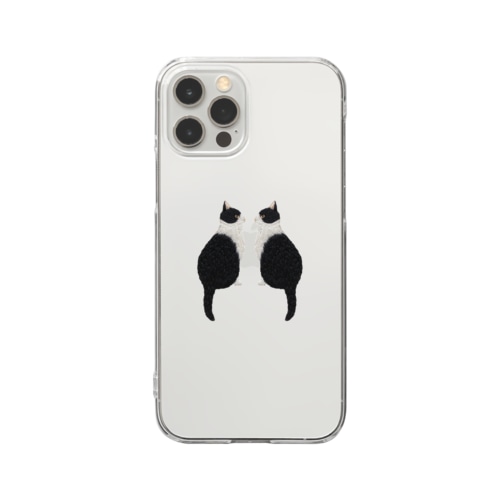 白黒猫 刺繍 Clear Smartphone Case