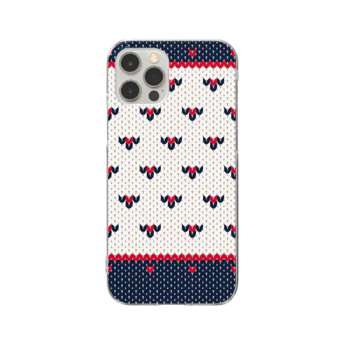 DZ101 小さなハート編み物風*紺と赤 Clear Smartphone Case