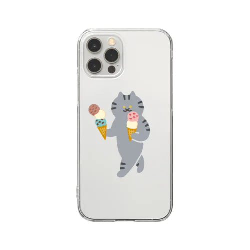 アイスクリームを慎重に運ぶねこ Clear Smartphone Case