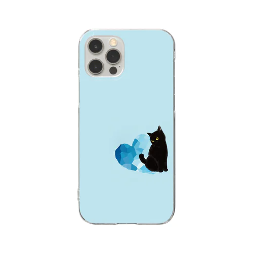 黒猫と青いハート Clear Smartphone Case