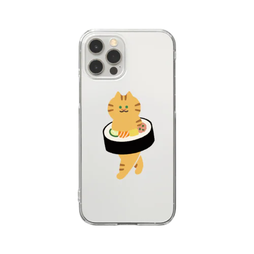 太巻きを自らに巻きつけて運ぶねこ Clear Smartphone Case