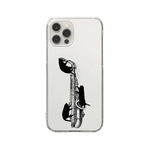 アルトサックスと黒猫のスマホケース Clear Smartphone Case