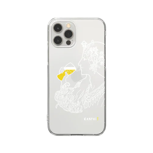 名画 × BEER（ミュシャ）白線画-大-透明 Clear Smartphone Case