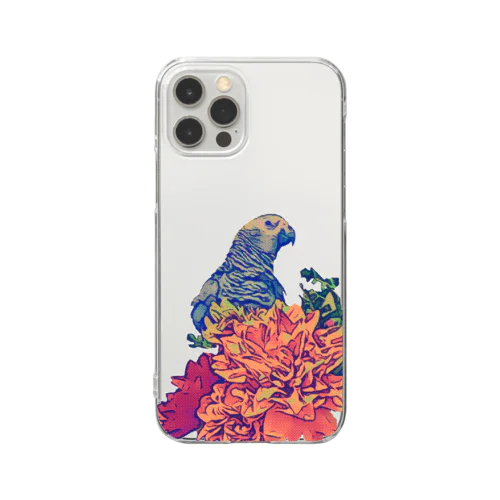 ヨウムと花 Clear Smartphone Case