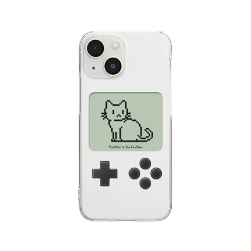 ドット絵の猫（液晶ボタン付・見返り） Clear Smartphone Case