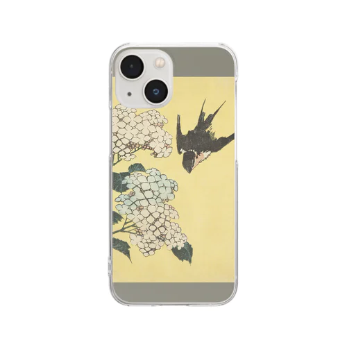 003-009　葛飾北斎　『紫陽花に燕』　クリア　スマホケース　iPhone 13mini/12mini/11Pro専用デザイン　CC4 Clear Smartphone Case