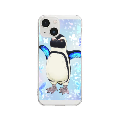 ケープペンギン「ちょうちょ追っかけてたの」(Blue) Clear Smartphone Case