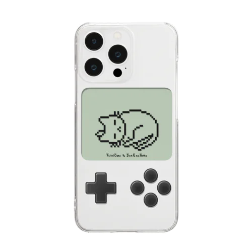 ドット絵の猫（液晶ボタン付・爆睡） Clear Smartphone Case