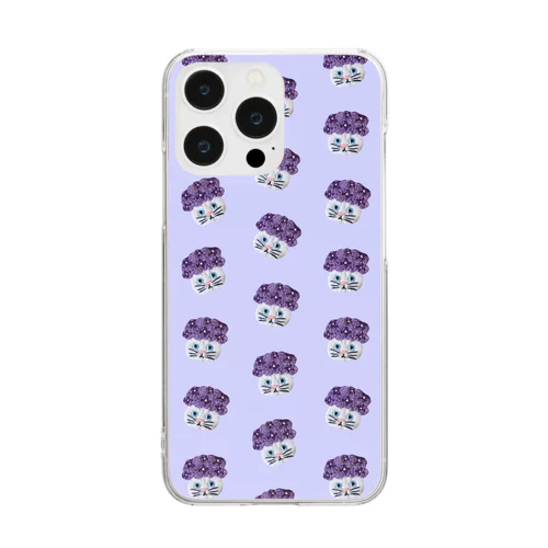 かぶる猫[紫陽花(紫)ver.](白猫) Clear Smartphone Case