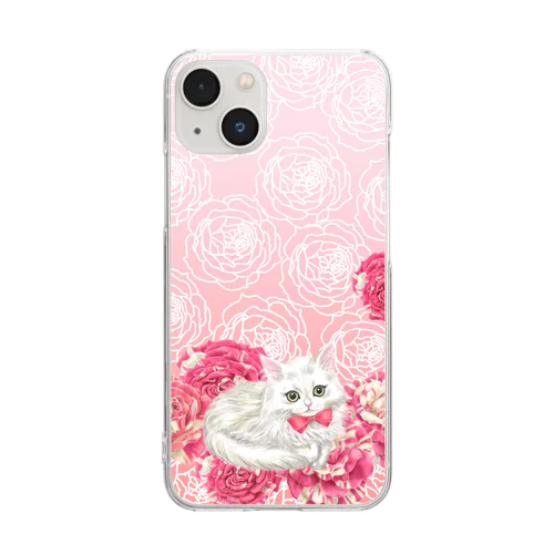 薔薇とチンチラシルバー Clear Smartphone Case