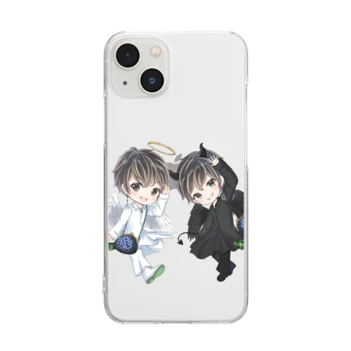 実は仲良し？天使てるにゃんと悪魔てるにゃん Clear Smartphone Case