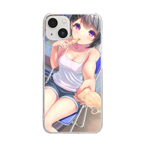 朝食中の女の子イラストグッズ Clear Smartphone Case