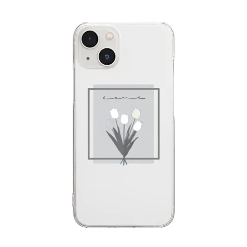 grayish color × white × charcoal ×  tulip bouquet Clear Smartphone Case