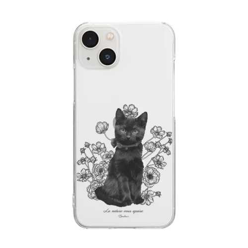 花咲き黒猫 Clear Smartphone Case