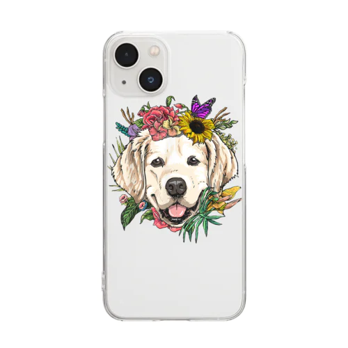 わんちゃん Floral Golden Retriever Dog Spring Nature クリアスマホケース