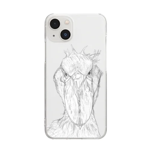 [森図鑑] ハシビロコウの顔 鉛筆画 Clear Smartphone Case